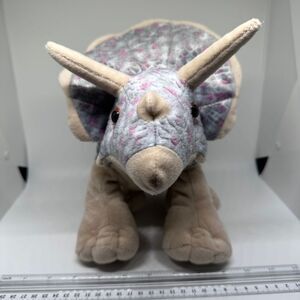 Plush Triceratops Dinosaur Stuffed Animal Gray Pink Pattern Soft Cuddly Kids Toy